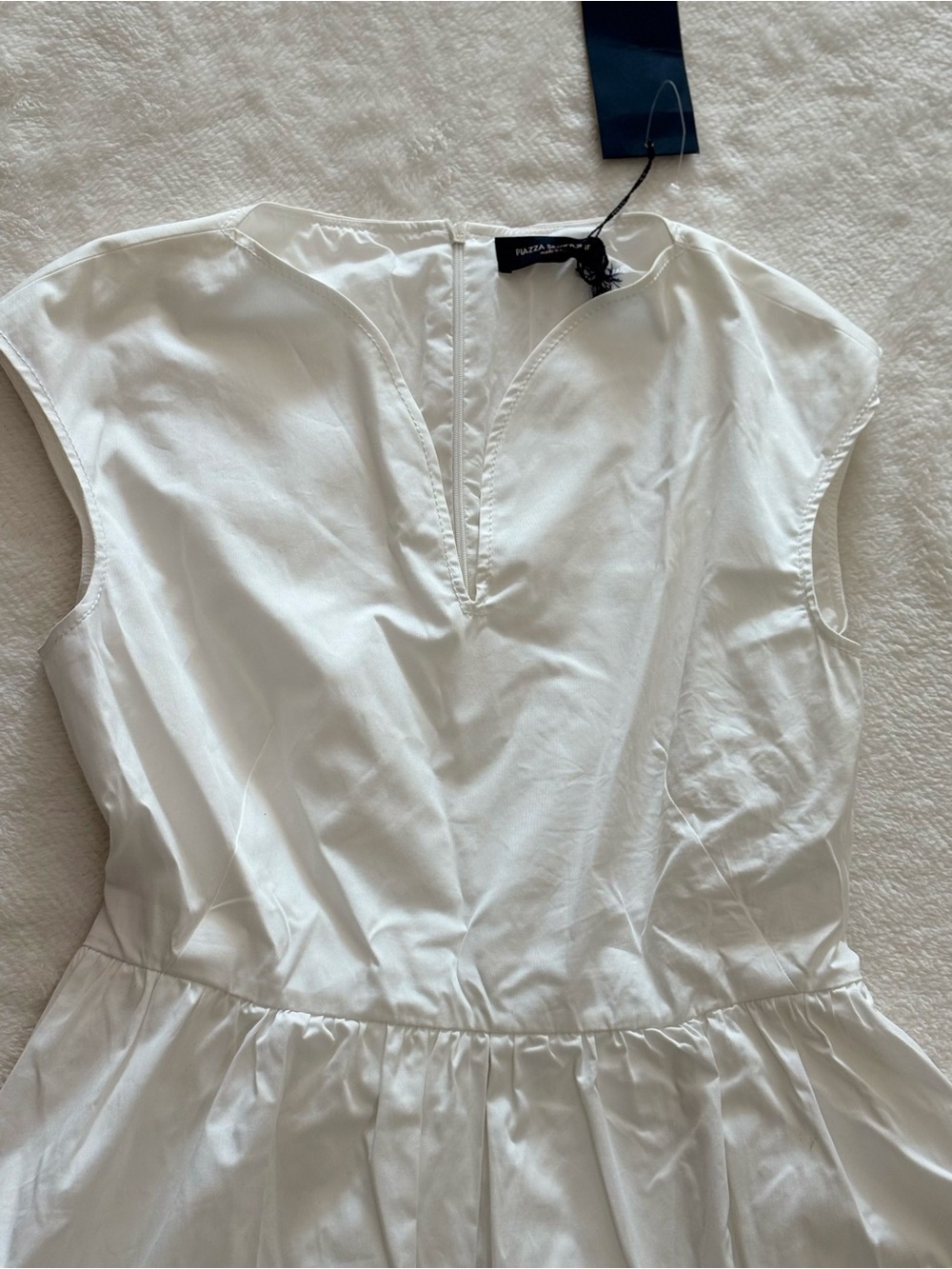 Piazza Sempione White Cap-Sleeve Gathered-Waist Midi Dress - Picture 3 of 7